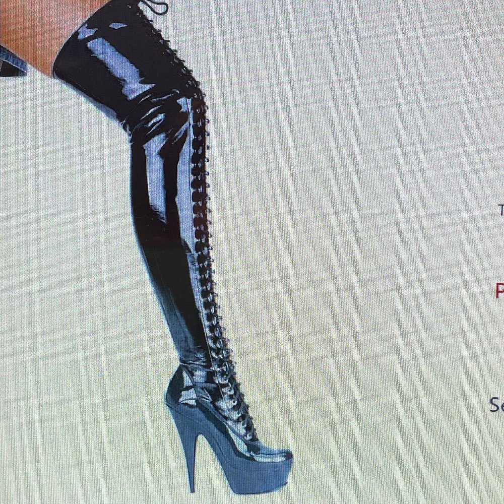 Thigh high faux patent leather boots